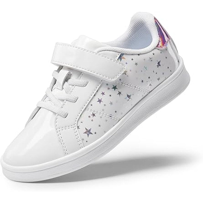 Dream Pairs Toddler Girls Size 10 White Hook Loop Silver Stars Athletic Shoes