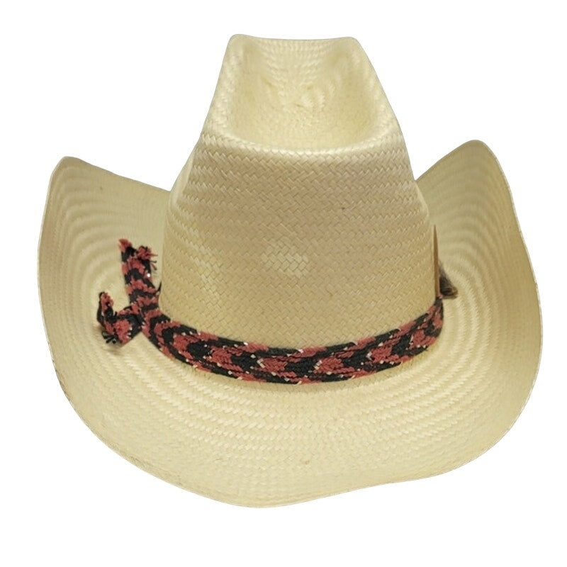 Vintage Womens Stiff Straw Cowboy Cow Girl Western Hat W Red Black Woven Band