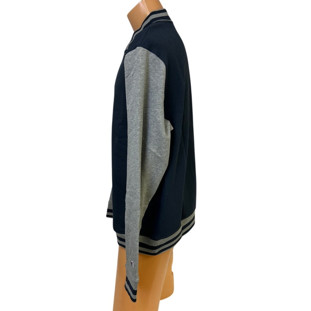 New Champion Mens Medium Navy Gray SnapUp PolyCotton Athletic Wear Bomber Jacket