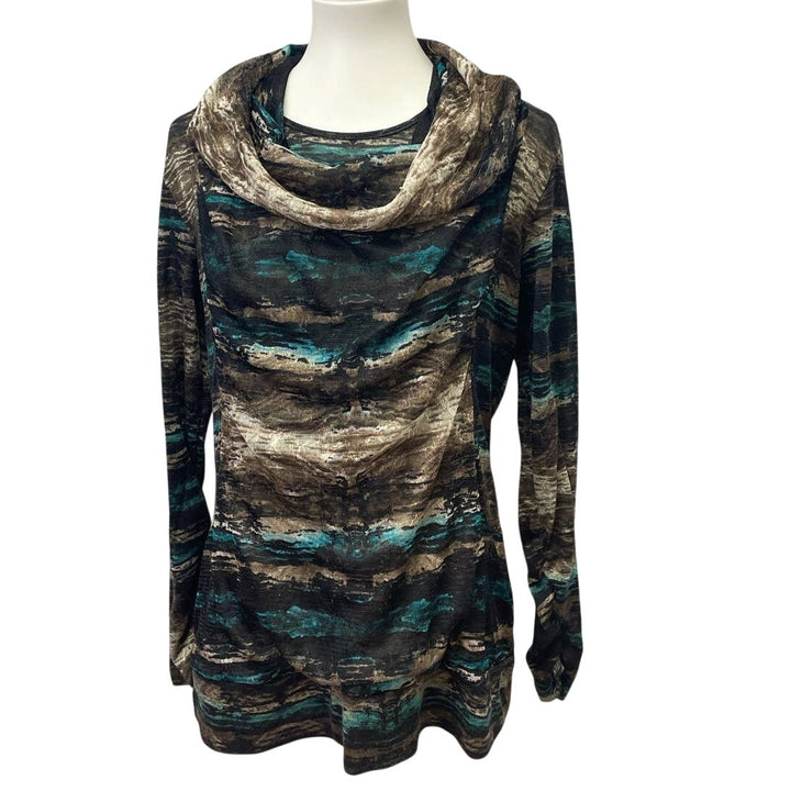 Christopher &amp; Banks Large Long Sleeve Swoop Front Lightweight Gauzy Blouse