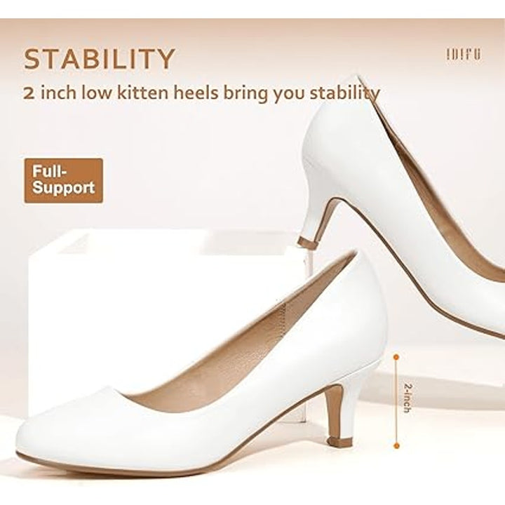 Idifu Womens 8.5 White Faux Leather Closed Toe 2.5" Heel Slide On Pumps Shoes