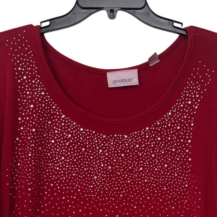 Avenue Womens Plus Size 22/24 Rhinestone Studs Long Sleeve Scoop Neck Shirt Top