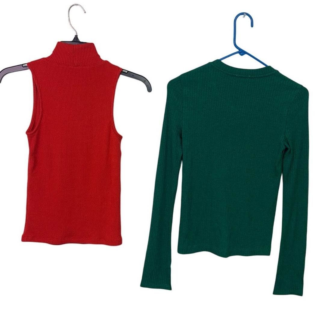 2 New American Eagle Womens Small Sleeveless Long Sleeve Button Ribbed Sweaters