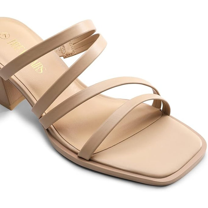 Dream Pair Womens 7 Nude Tan Open Toe Low Block Heel Strappy Sandals Dress Shoes