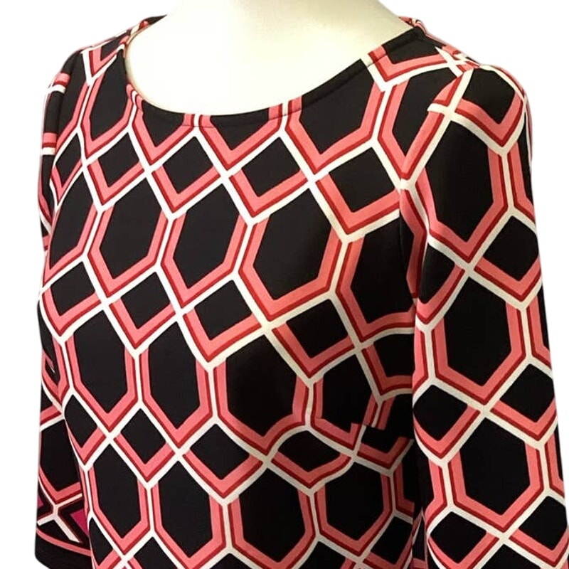 Nine West Womens Size 4 Long Sleeve Stretchy Geometric Body Con Midi Dress