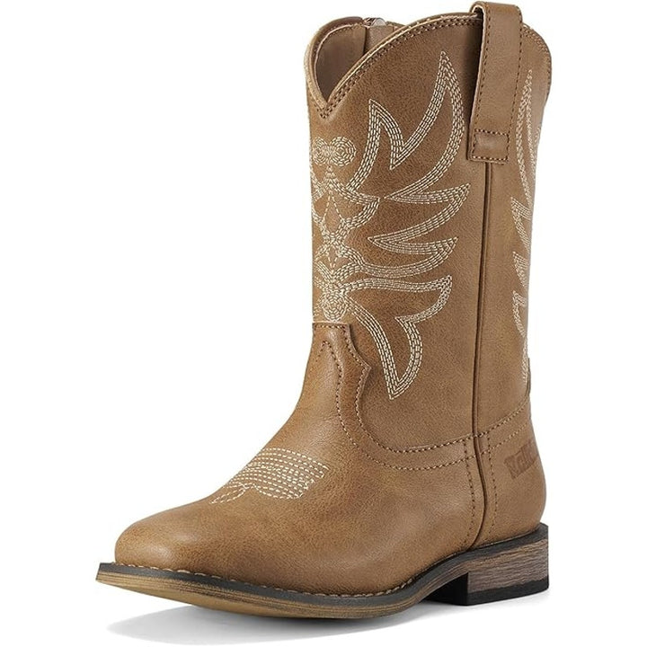 Rollda Little Girls Size 11 Brown 1" Heel Cowboy Boots Closed Square Toe Shoes