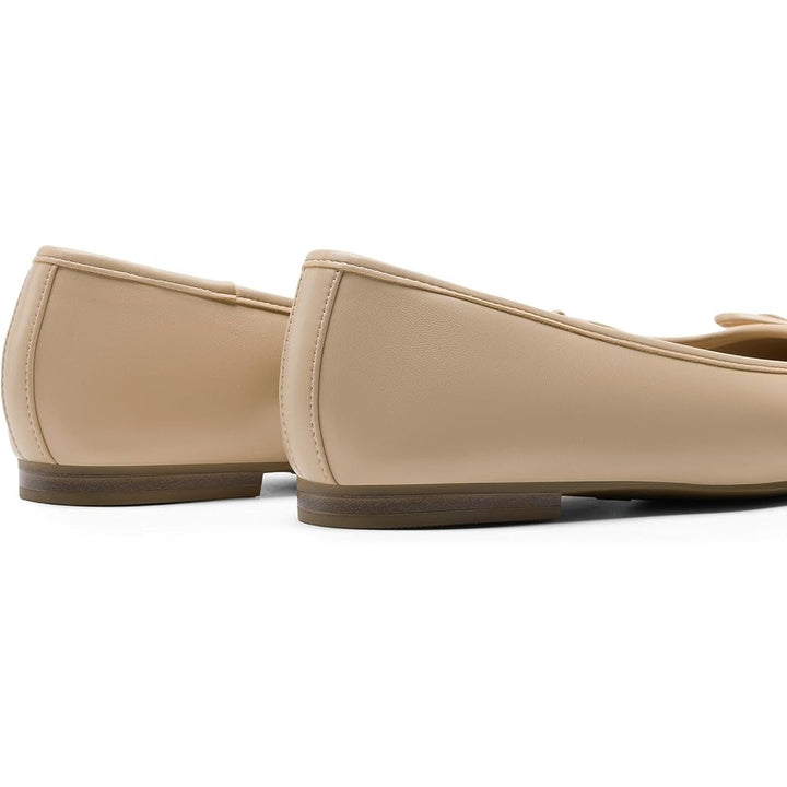 Dream Pairs Womens 6 Tan Square Closed Toe Slide On Bow Ballerina Ballet Flats
