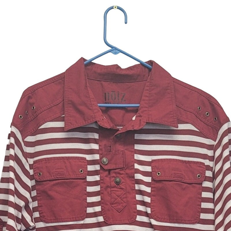 Noiz Mens 2XL 100% Polyester Striped Quarter Button Short Sleeve Collared Shirt