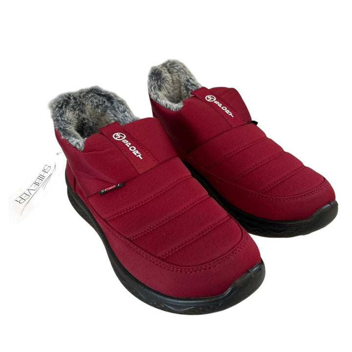 New Shibever Women Size 8.5 Red Ankle Low Heel Slip On Fur Waterproof Snow Boots