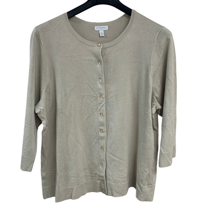 New Charter Club Womens 3X Neutral Tan Button Up Long Sleeve Cardigan Sweater