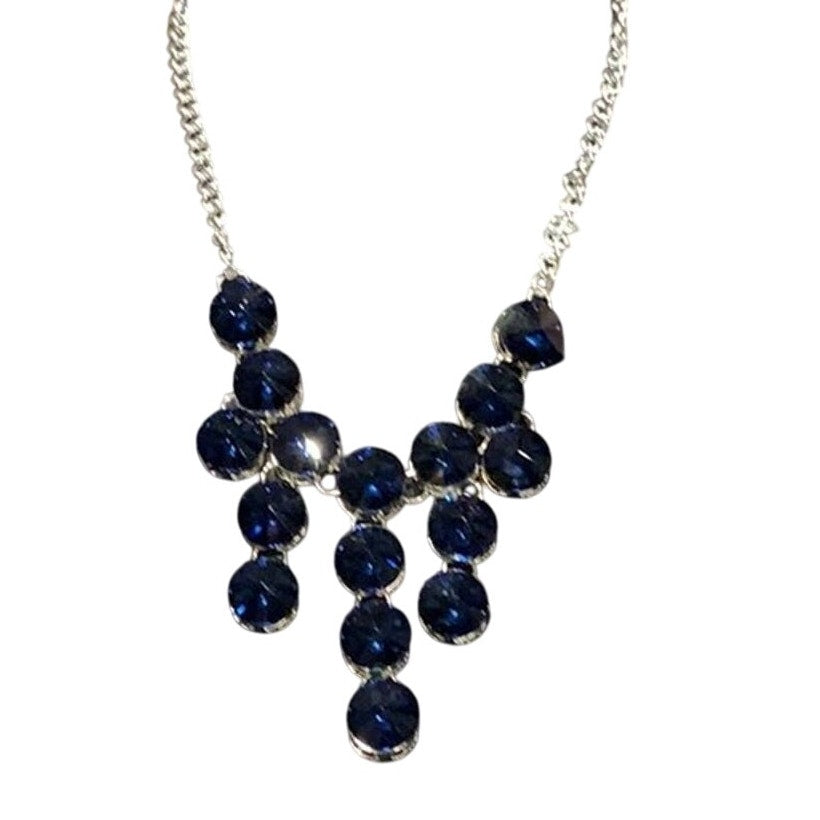 New Ocean Blue Gem Waterfall Rhinestone Statement Fashion Necklace w Gift Box