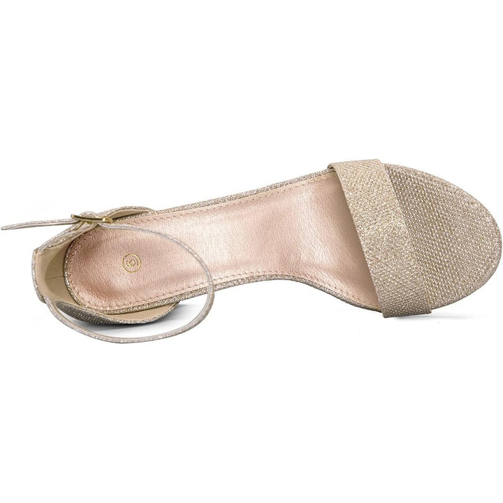 Mysoft Womens Size 7.5 Gold Glitter 2.5" Chunky Heel Open Toe Ankle Strap Shoes