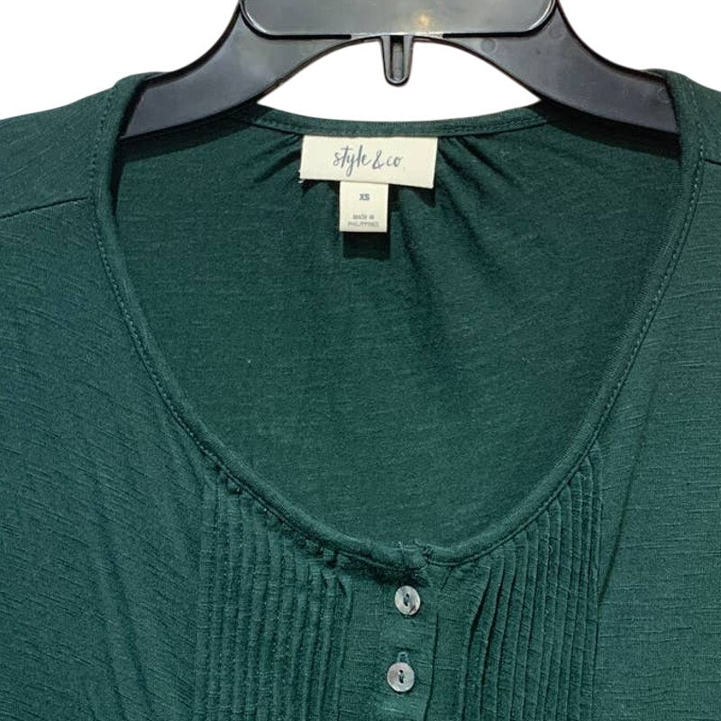 Lot of 2 Style &amp; Co Womens XS Long Sleeve Scoop Neck Flowy Pleated Tops