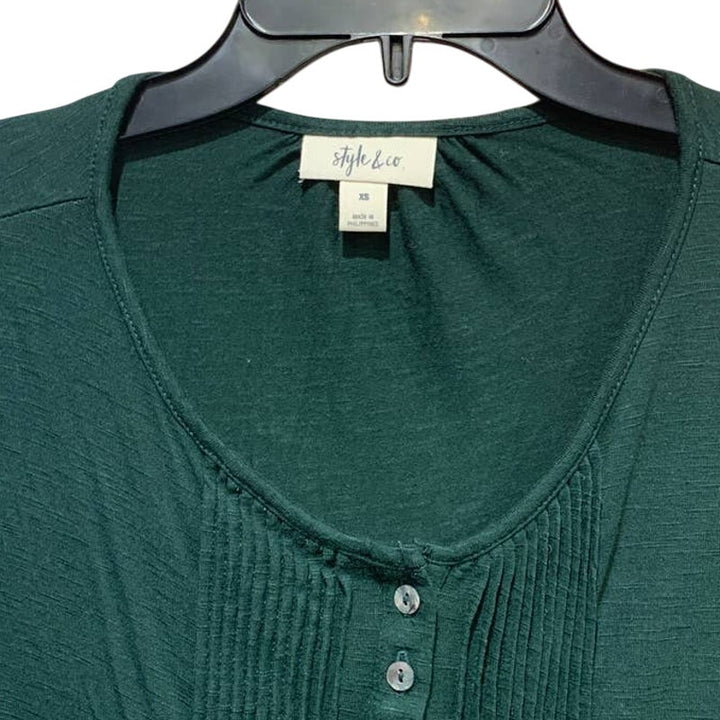 Lot of 2 Style &amp; Co Womens XS Long Sleeve Scoop Neck Flowy Pleated Tops