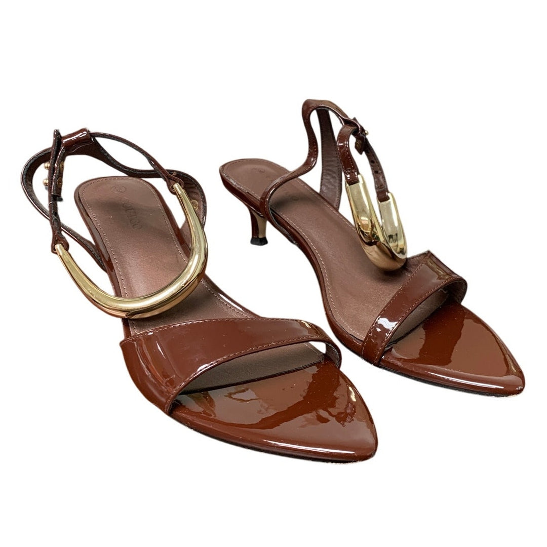 Coutgo Womens Size 9 Dark Brown 2" Low Kitten Heel Ankle Strap Open Toe Shoes