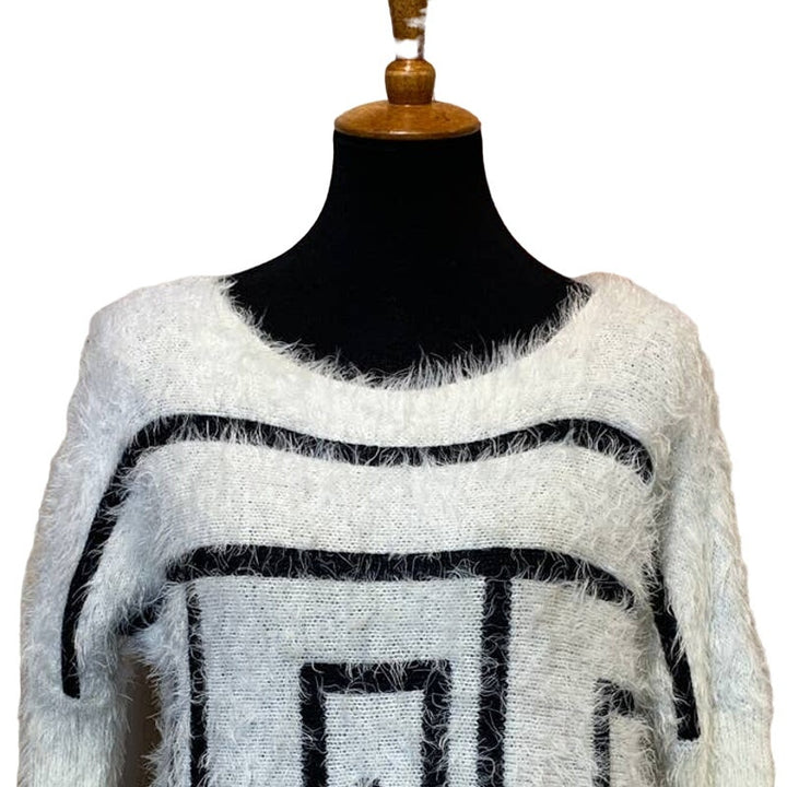 Forever 21 Contemporary Small Fuzzy Geometric Black White Pullover Sweater