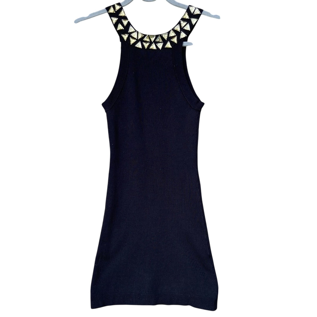BCBG MaxAzria Womens Medium Black Sleeveless Embellished Neck Bodycon Dress