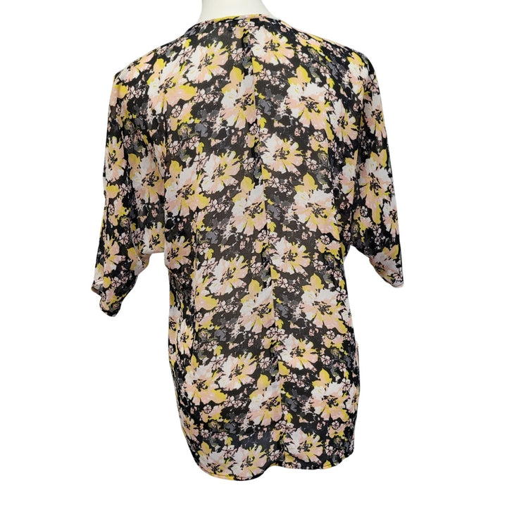WAYF Womens Small Deep V Floral Half Sleeve Lightweight Wrap Top Blouse