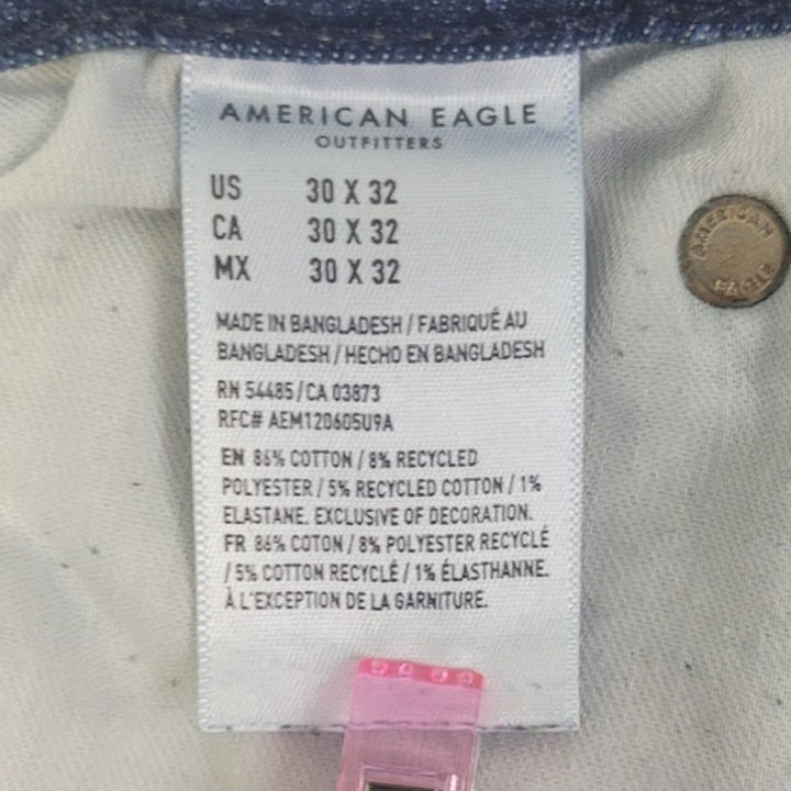 American Eagle Mens 30X32 PolyCotton Factory Whiskered Slim Straight Demin Jeans