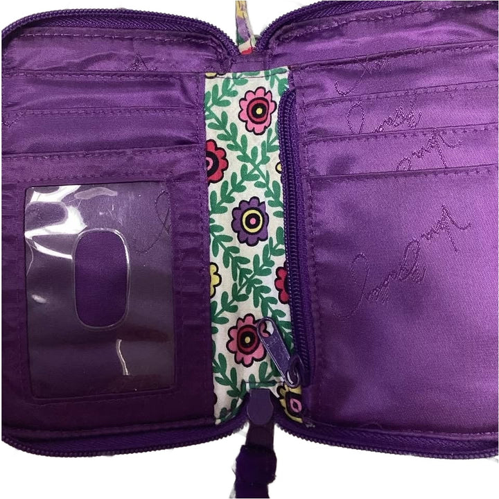 Vera Bradley Purple Floral Geometric Quilted Cotton Blend Wristlet Purse Wallet