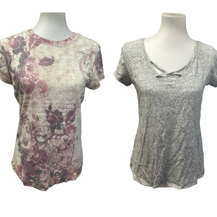 2 Proplayer Apt 9 Large Floral Cross Front Cotton Jersey Short Sleeve Tee Shirts