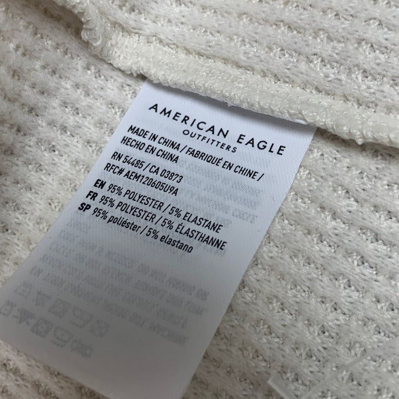 New American Eagle Womens Small PolyElastane Waffled Long Sleeve V Neck Top