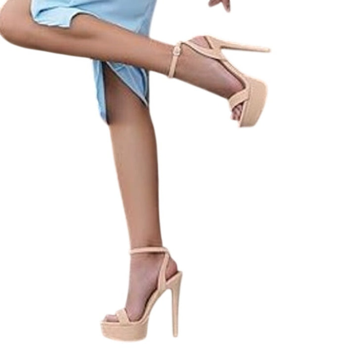 Merumote Womens Size 6.5 Tan 6" Platform Heel Open Toe Ankle Strap Sandal Shoes
