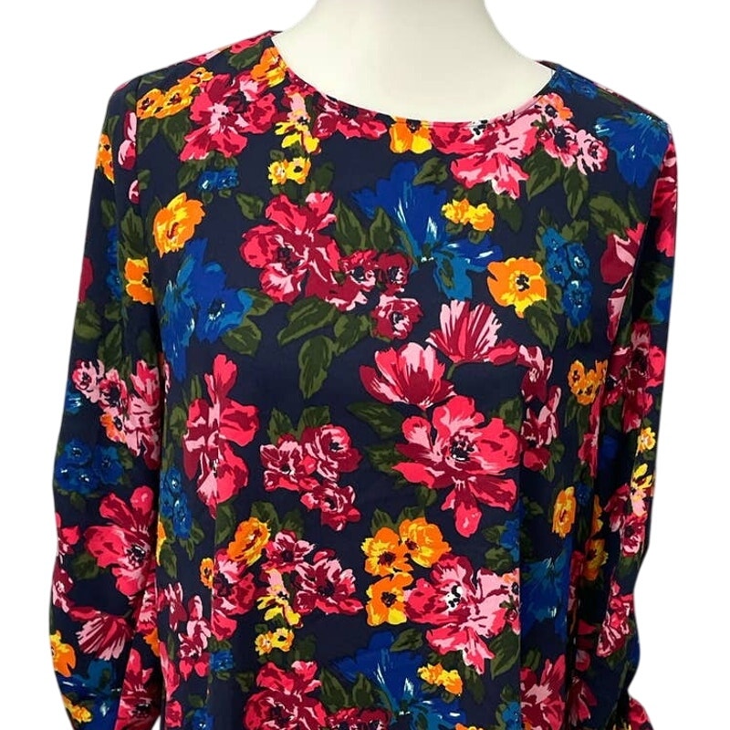 Halogen Womens Small Long Ruched Sleeve Polyester Floral Midi Shift Dress