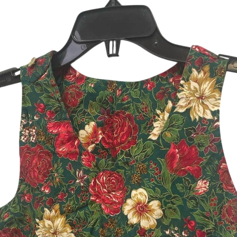 Handmade Girls Medium Christmas Holly Berry Rose Flower Sleeveless Dress
