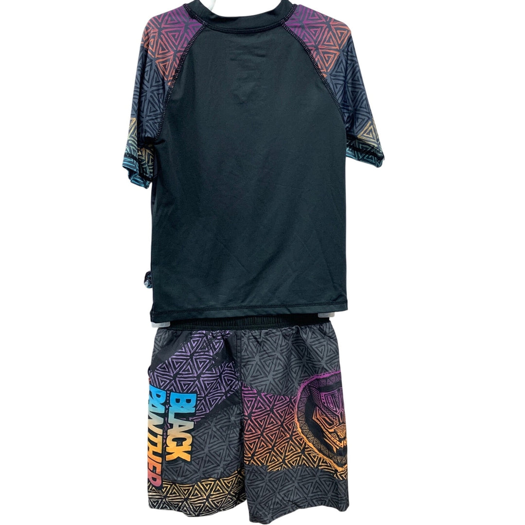 New Marvel Avengers Black Panther Boys XS 2PC Swim Trunk Swimming Shirt Set