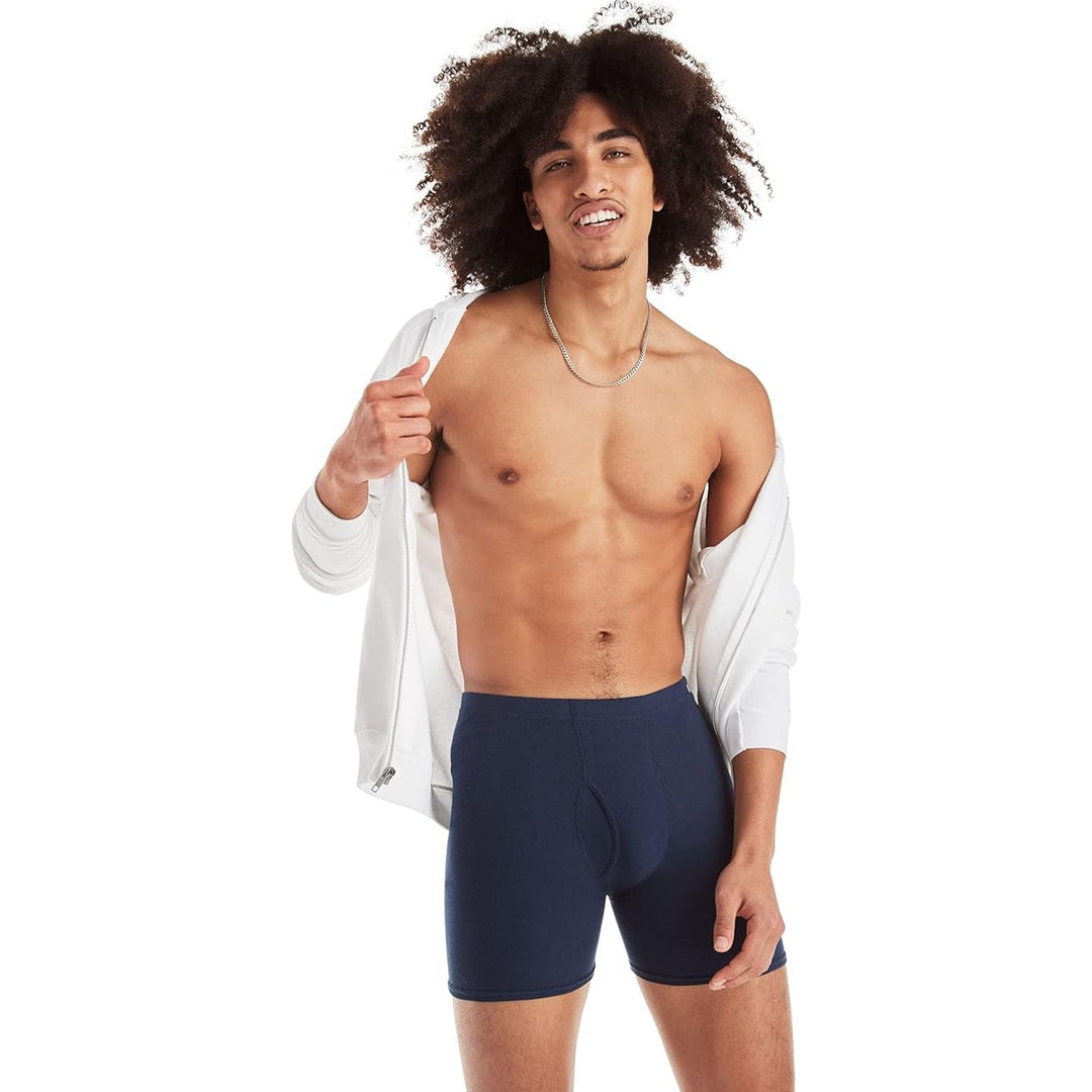 New Hanes 6 Pack Men Medium Blue Gray Black Moisture Wicking Cotton Boxer Briefs