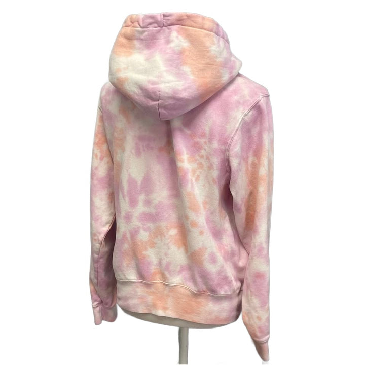 Upcycled Hand Printed Womens Small Pink Robin Bird Tie Dye Sweatshirt Hoodie