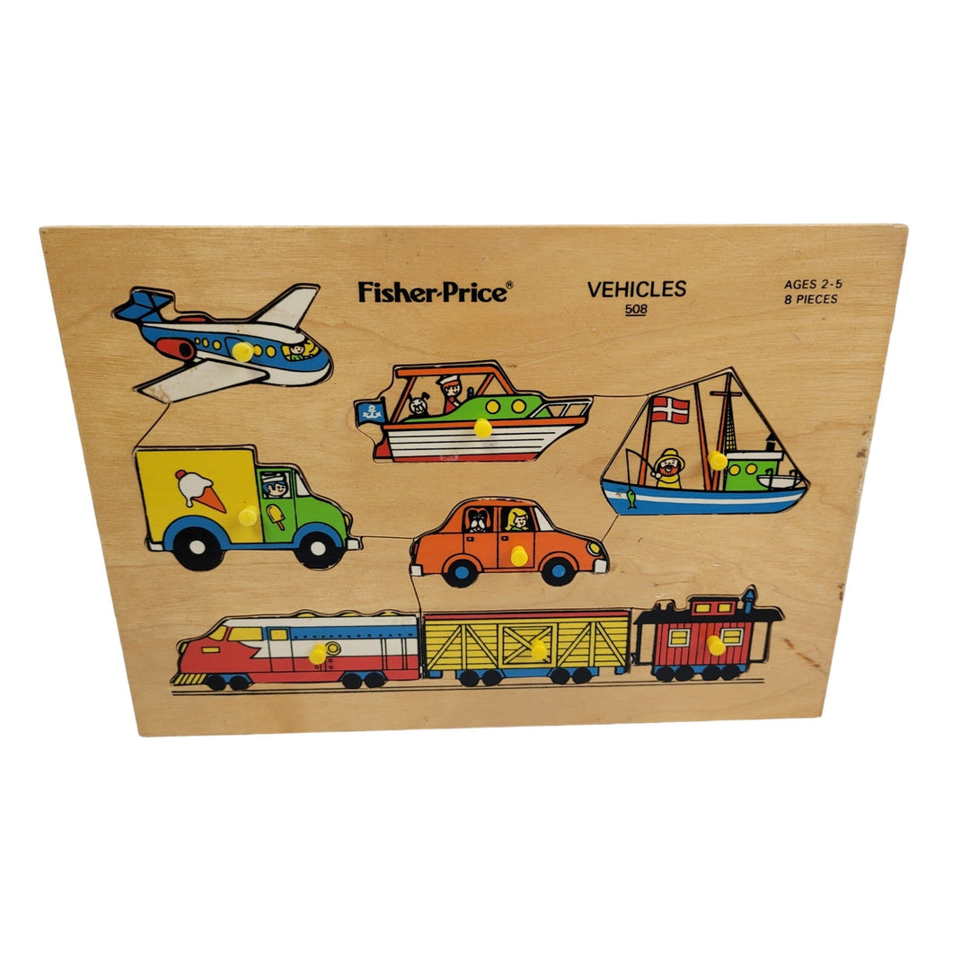 Vintage 1973 Fisher Price Quaker Oats Wooden Vehicles 8 Piece Jigsaw Puzzle