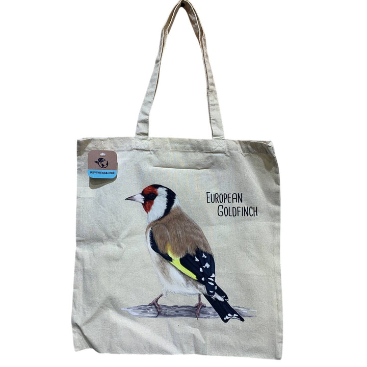 New Hand Printed European Goldfinch Bird Original Art Canvas Shoulder Tote Bag