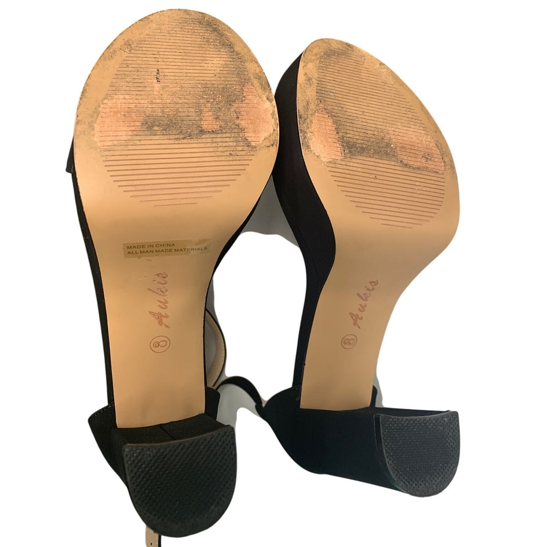 Ankis Womens Size 8 Black Faux Suede Closed Toe Ankle Strap 4" Heels Pumps Shoes