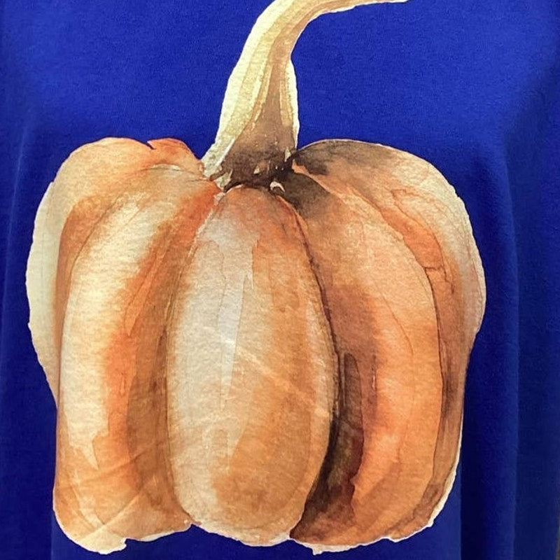 Hand Printed XL Upcycled Short Sleeve Fall Halloween Pumpkin 100% Cotton Shirt