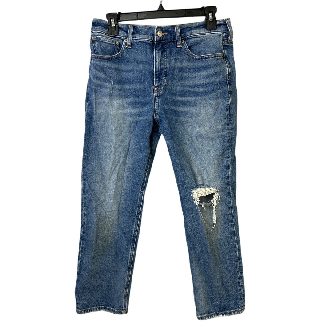 Re-Imagined J Crew Womens 28 Petite Classic Straight Distressed Denim Blue Capri