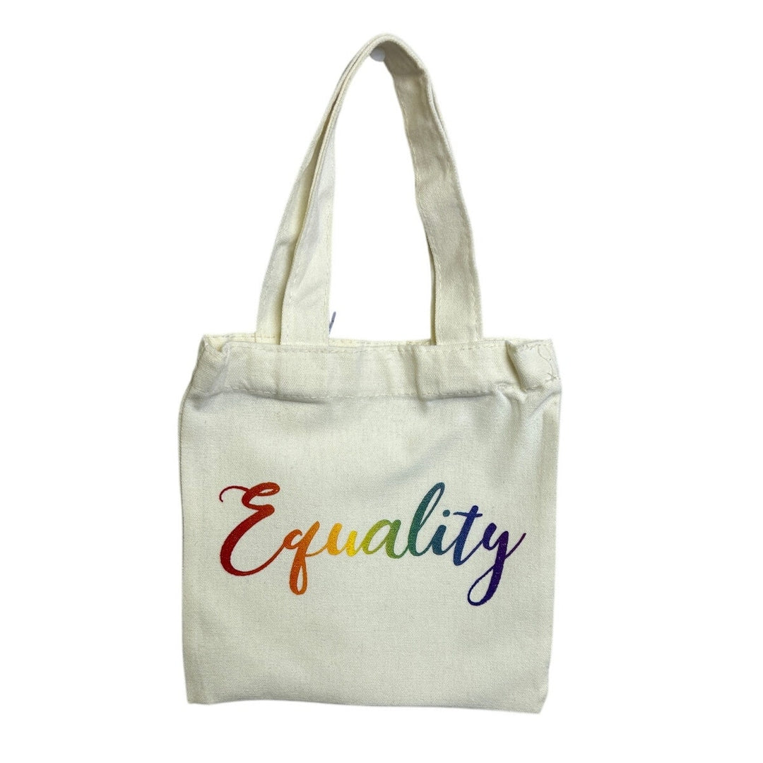 New Hand Printed Rainbow Equality Double Sided Handle Mini Canvas Tote Gift Bag