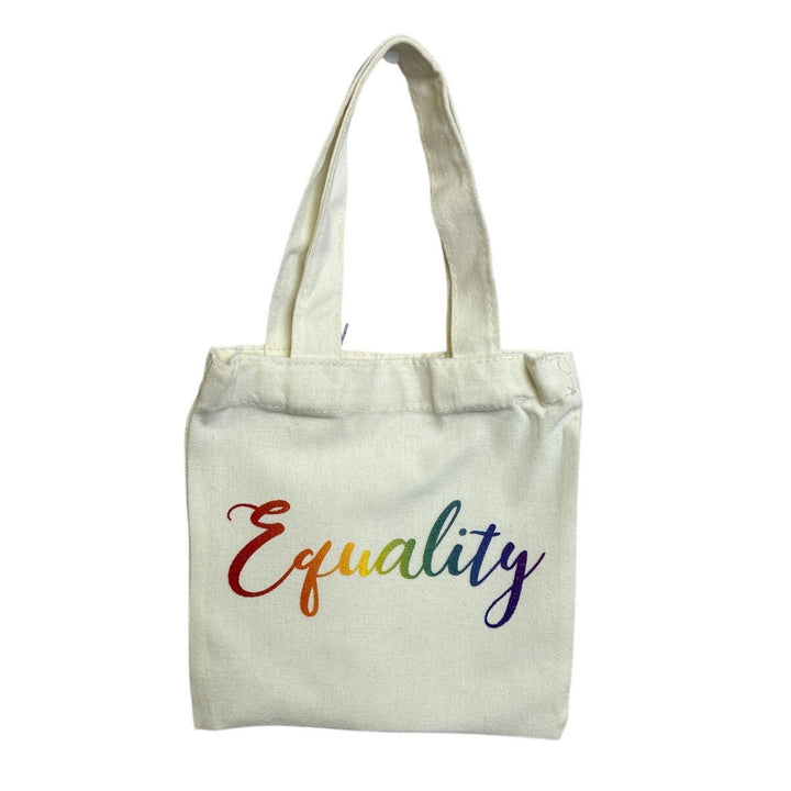 New Hand Printed Rainbow Equality Double Sided Handle Mini Canvas Tote Gift Bag