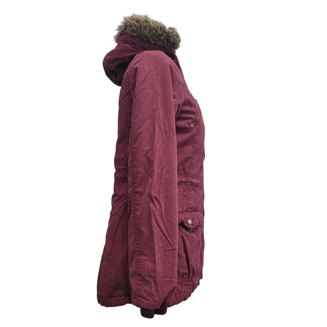 Mossimo Womens Small Full Zip and Snap Faux Fur Hood Hooded Puffer Coat