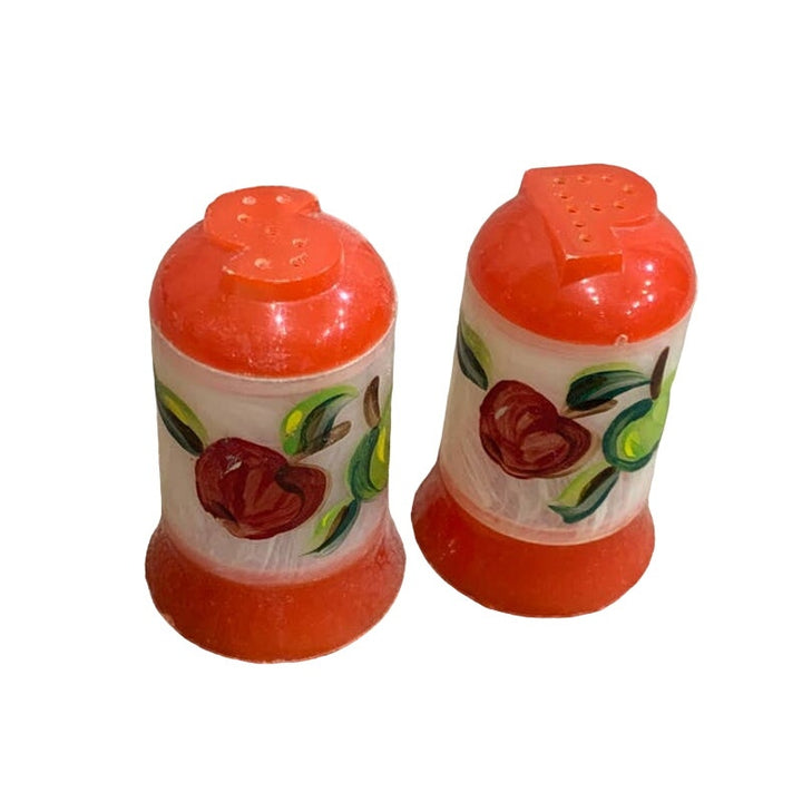 Vintage Bakelite Plastic Handpainted Green Red Apples Salt Pepper Shakers