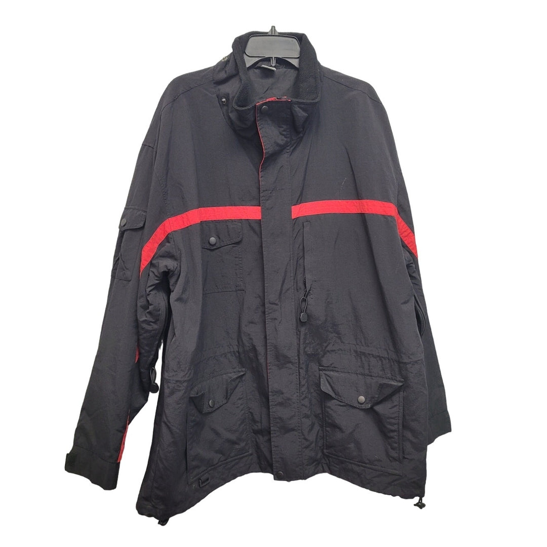 Mens XXL Long Sleeve Full Zip &amp; Button Multi Pocket Drawstring Waist Lined Coat