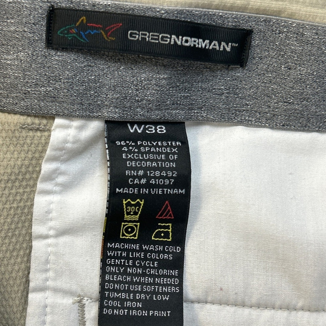 Greg Norman Mens Size 38 PolySpandex Long Tan Board Athletic Golf Shorts