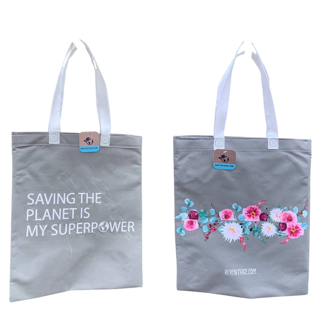 Upcycled Hand Printed Flower Peony Aster Floral Saving the Planet Tote Bag