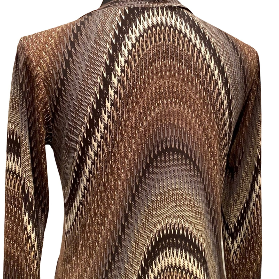 Sharon Max Small 1960s Inspired Brown Flowy Zig Zag Chevron Long Tunic Top