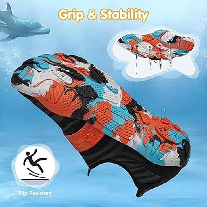 New Athmile Boys 12 Black Orange Hook Loop Barefoot Non Slip Aqua Water Shoes