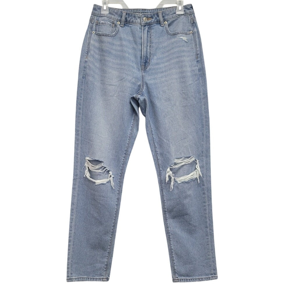 New American Eagle Size 00 Regular Factory Distressed Mom Jean Denim Blue Jeans