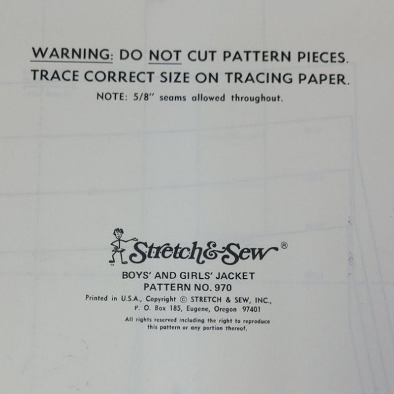 Vintage 1967 Stretch &amp; Sew 970 Boys and Girls Jacket Uncut Sewing Pattern