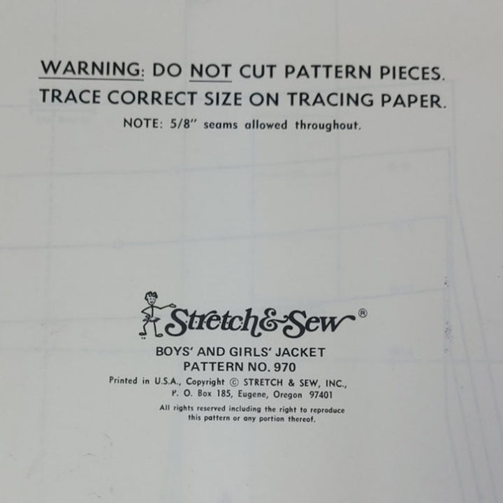 Vintage 1967 Stretch &amp; Sew 970 Boys and Girls Jacket Uncut Sewing Pattern