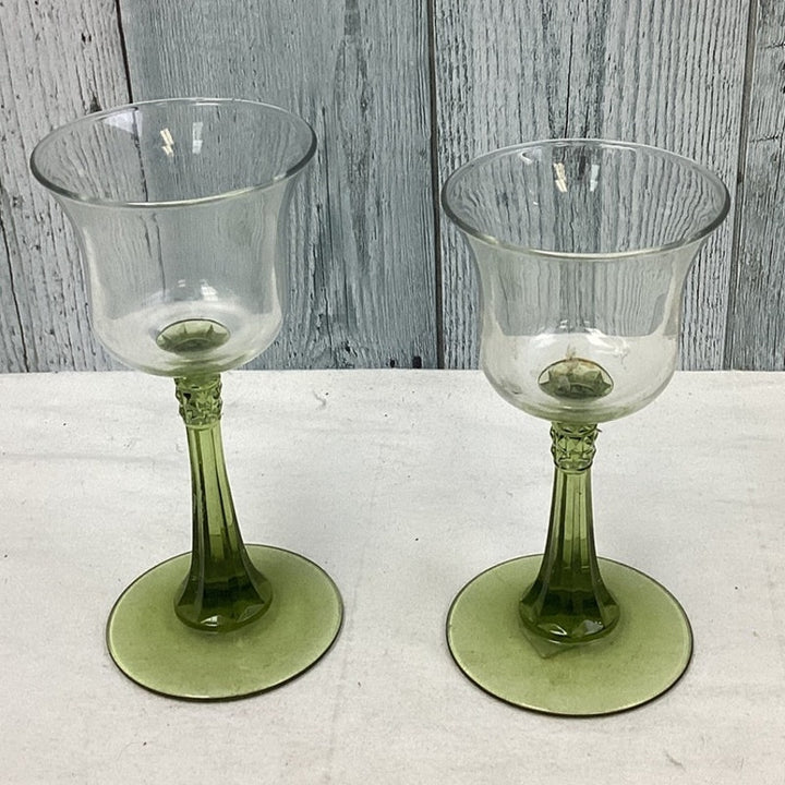 Set of 2 Vintage PartyLite Green Glass Stem Votive Tealight Candle Holders